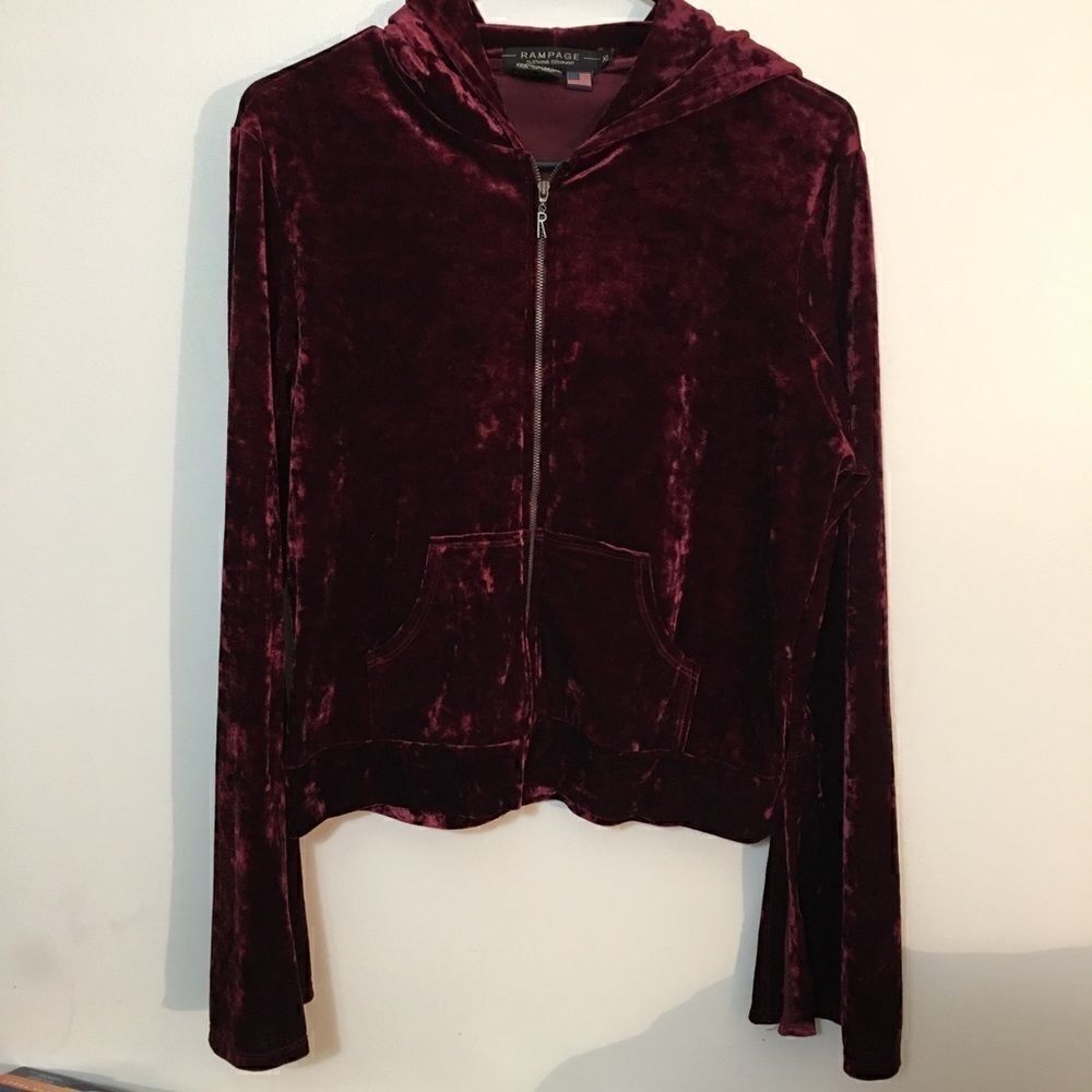 Rampage slit bell sleeve short full zip hoodie‎